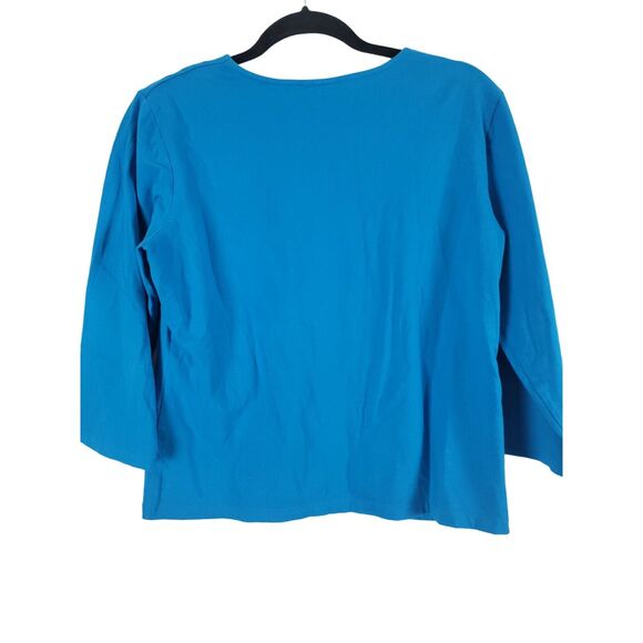 Ruby Rd Long Sleeve Top M Womens Blue V Neck Pullover Accents Cotton Blend - Picture 8 of 10